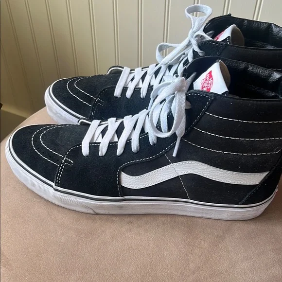 Vans Black and White High-Top Sneakers with Signature Stripe - Picture 2 of 7